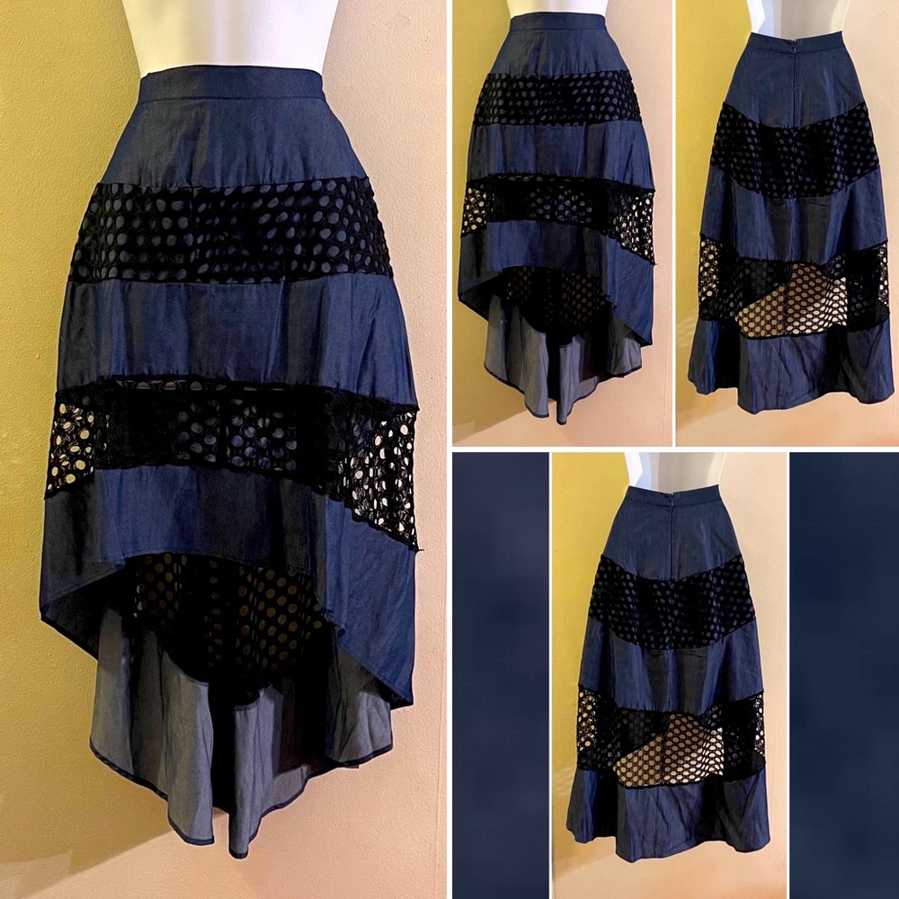 High Low Lace Denim Skirt